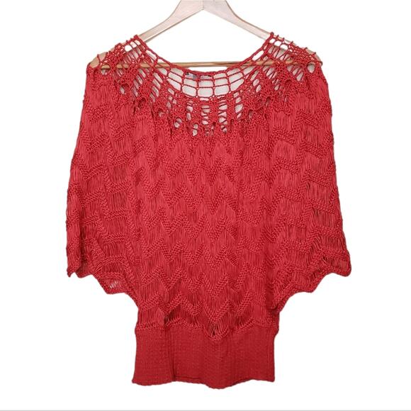 🌻3 for $ 18 Roz & Ali Coral Pink Open Crochet Top - Picture 3 of 4